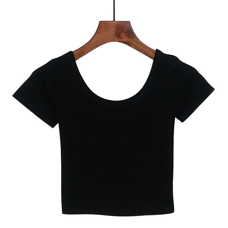 เสื้อยืดผู้หญิงแขนสั้นรัดรูปโชว์สะดือ