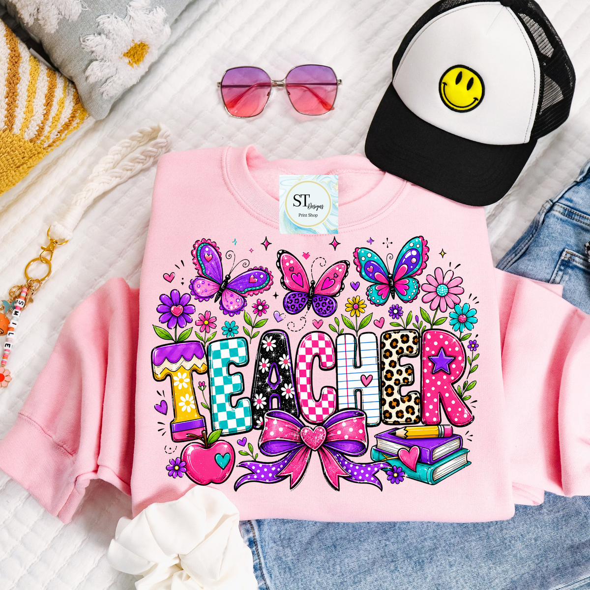 Colorful Butterfly Teacher Crewneck Sweatshirt | Cute Butterfly Floral Teacher Sweatshirt | Teacher Appreciation Gift | Back to School | Unisex S-5XL-7