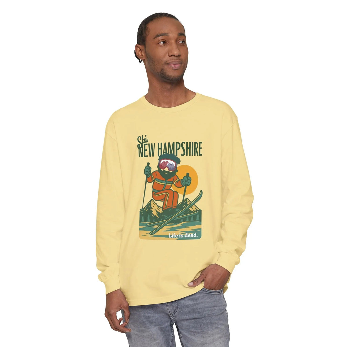 Ski New Hampshire - Life is Dead Mountain Collection Garment-Dyed Long Sleeve T-Shirt