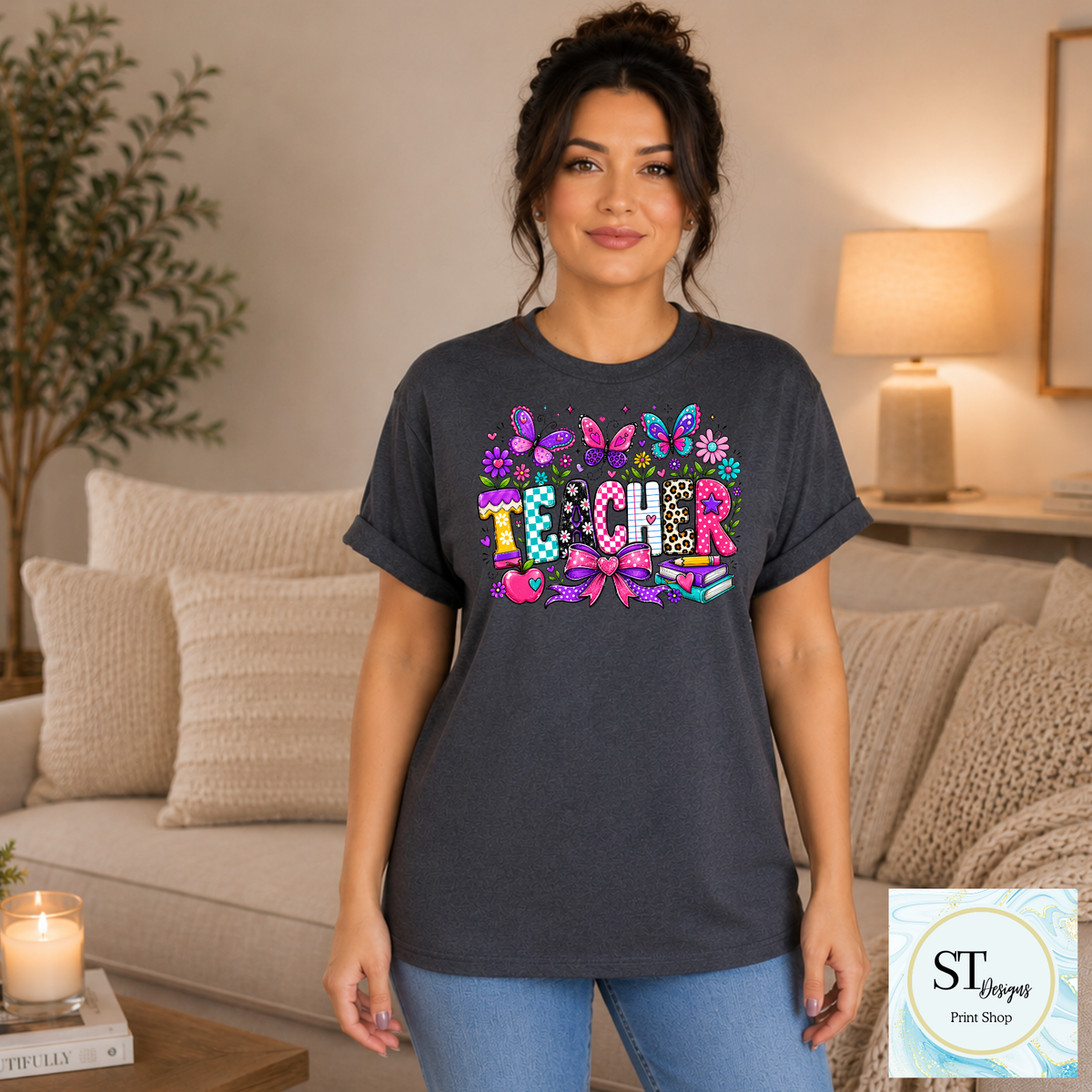 Colorful Butterfly Teacher Crewneck Sweatshirt | Cute Butterfly Floral Teacher Sweatshirt | Teacher Appreciation Gift | Back to School | Unisex S-5XL-14