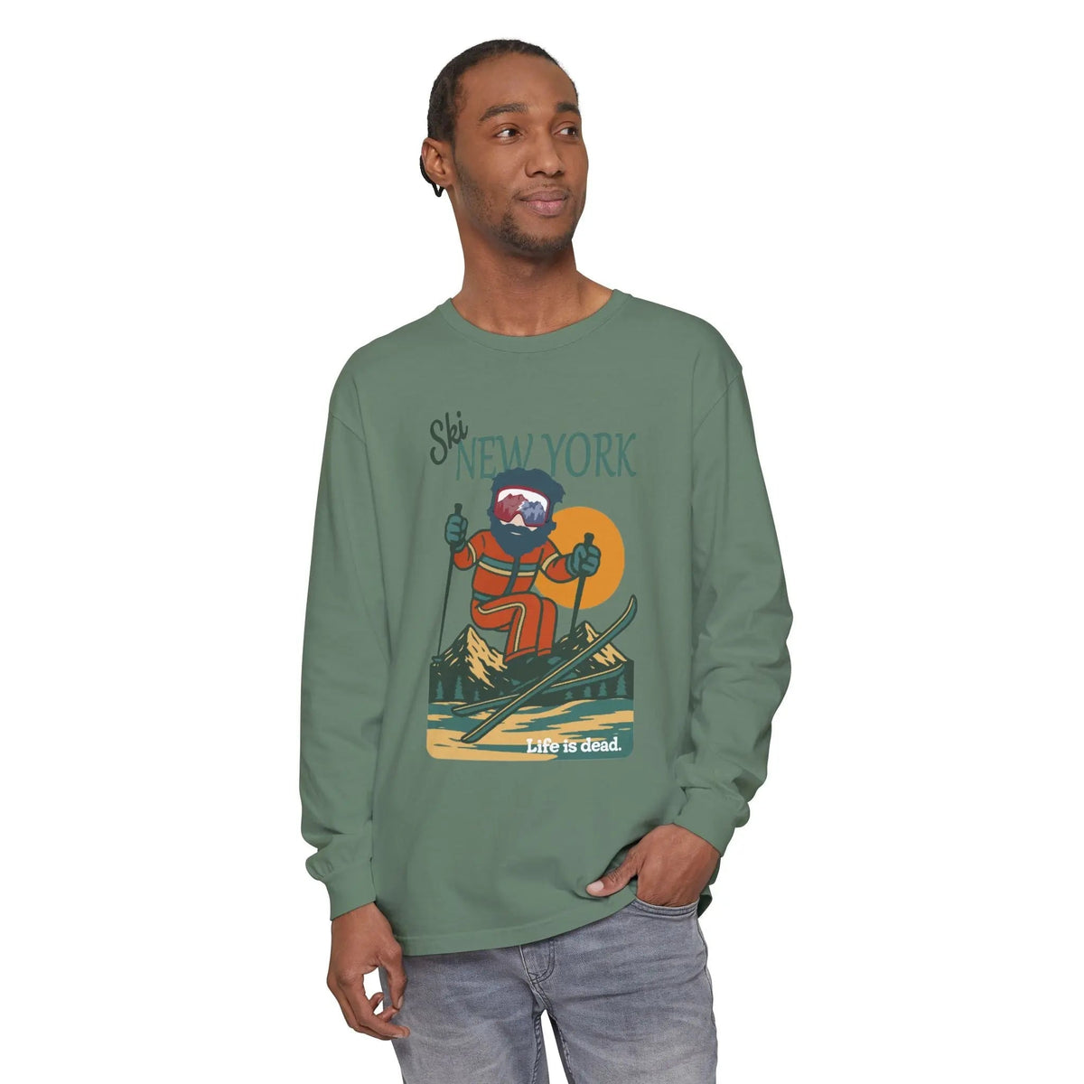 Ski New York - Life is Dead Mountain Collection Garment-Dyed Long Sleeve T-Shirt