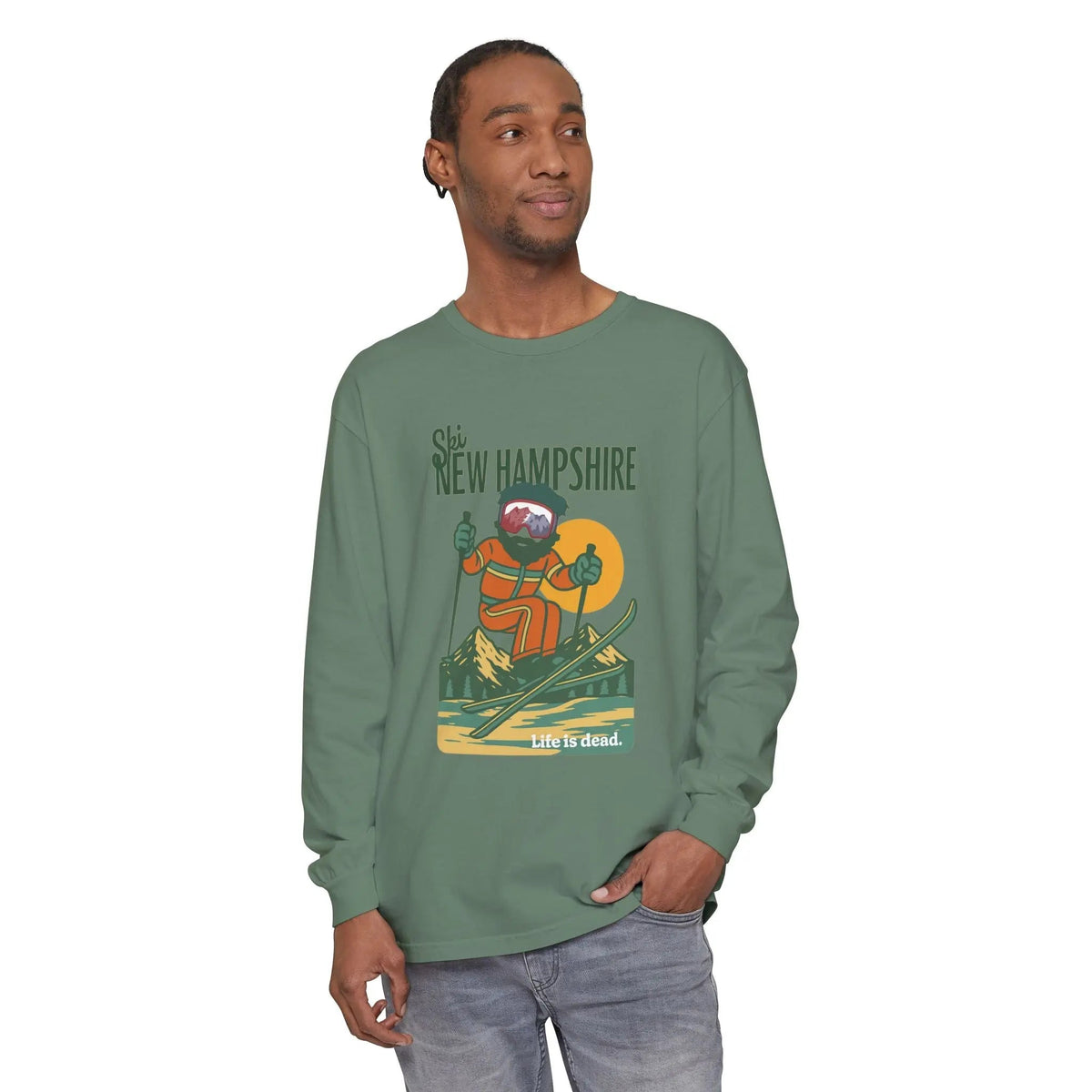 Ski New Hampshire - Life is Dead Mountain Collection Garment-Dyed Long Sleeve T-Shirt