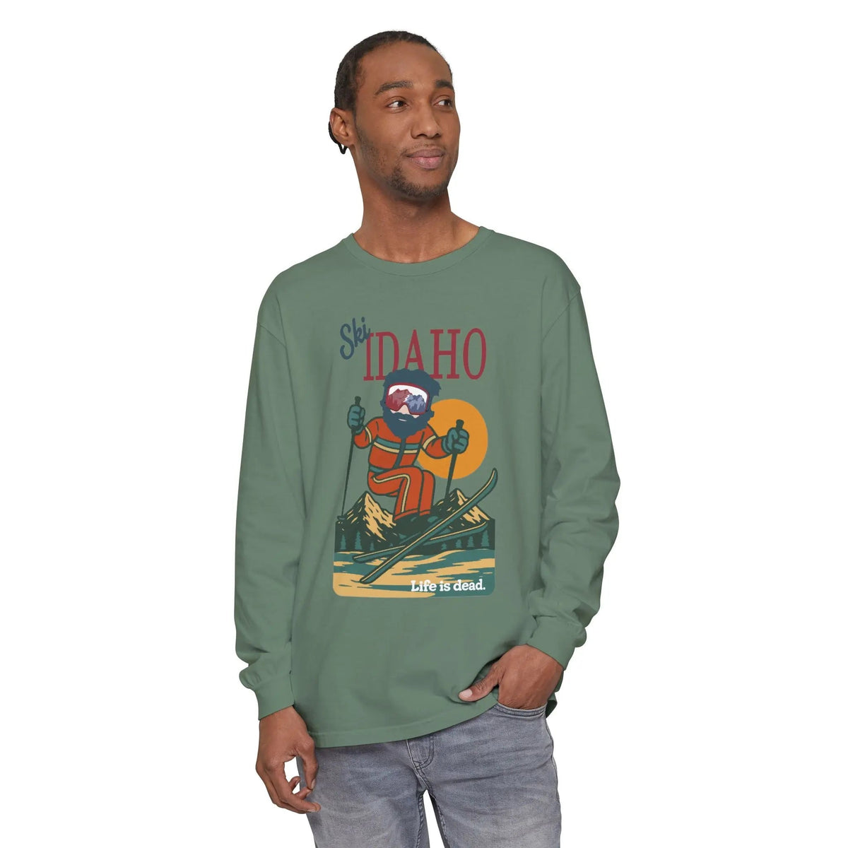 Ski Idaho - Life is Dead Mountain Collection Garment-Dyed Long Sleeve T-Shirt