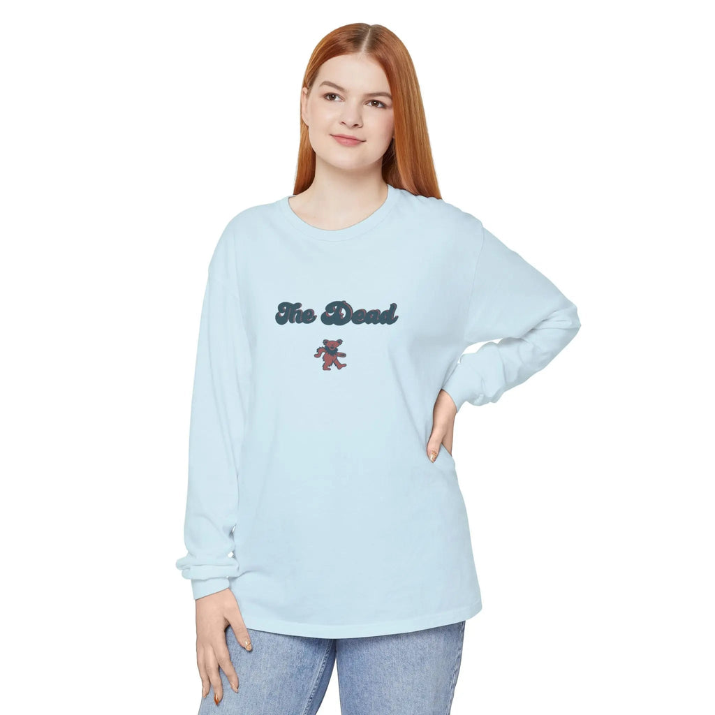 เสื้อยืดแขนยาวลายหมีเต้นรำ The Dead ย้อมสีแบบชิ้นงาน