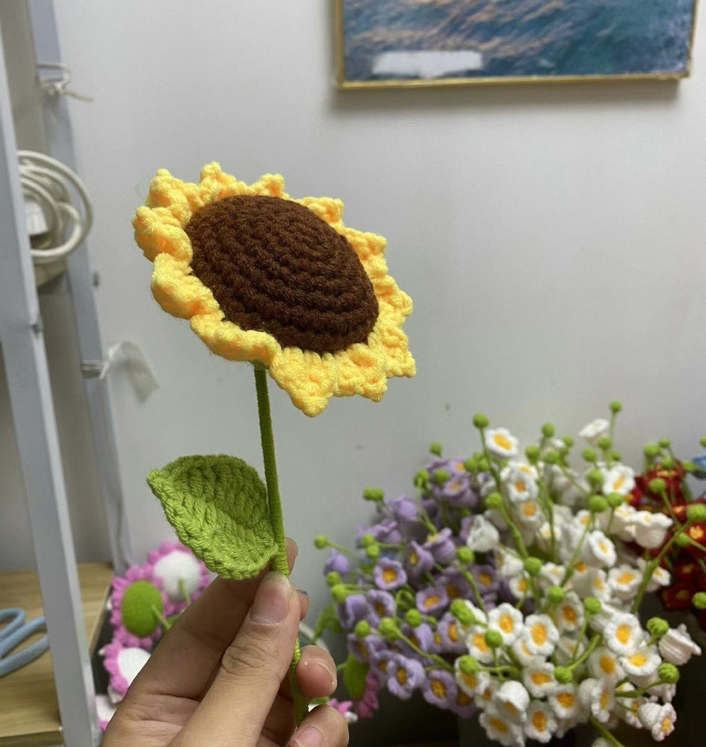 ดอกทานตะวันถักมือ ดอกไม้ไหมพรมโครเชต์ ของขวัญดอกไม้ถัก