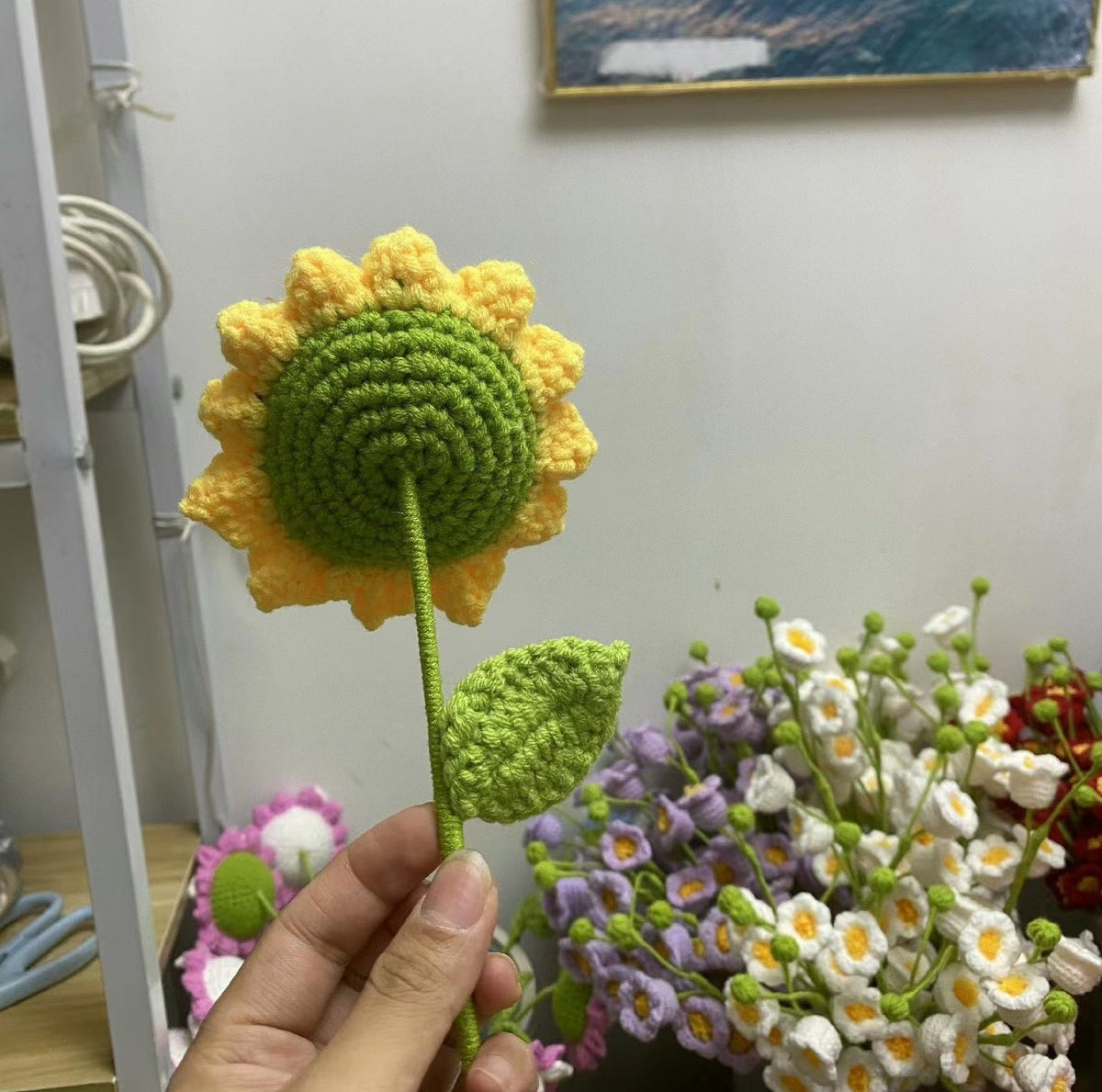 ดอกทานตะวันถักมือ ดอกไม้ไหมพรมโครเชต์ ของขวัญดอกไม้ถัก