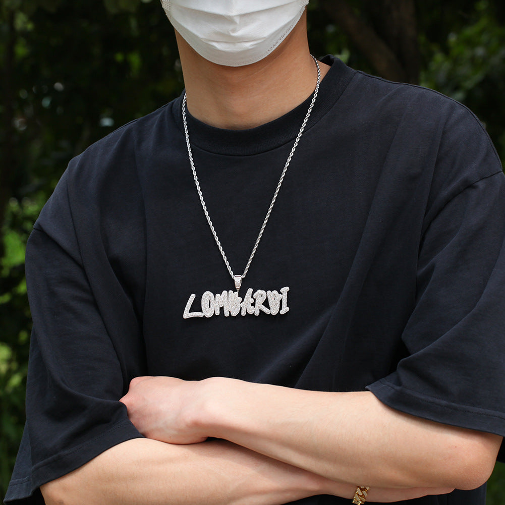 สร้อยคอฮิปฮอปสองเส้นพร้อมจี้ชื่อมอยส์ซาไนต์สั่งทำพิเศษ
