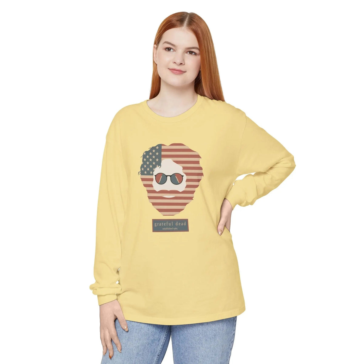 เสื้อยืดแขนยาว Stars & Stripes คอลเลกชัน Jerry Vineyard ผ่านการย้อมแบบเป็นตัวเสื้อ