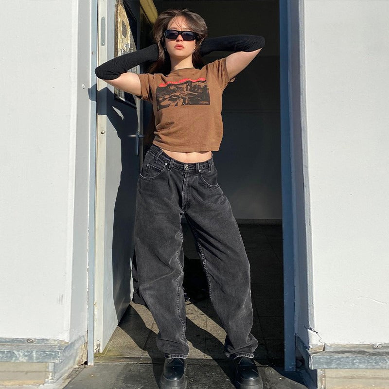เสื้อยืดลายกราฟิกคลาสสิกร็อกสำหรับผู้หญิง เสื้อยืดคอตตอนแขนสั้นคอกลมฤดูร้อน