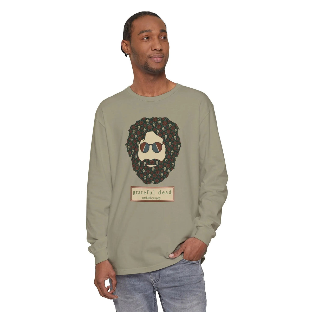เสื้อยืดแขนยาว Skulls & Roses คอลเลกชัน Jerry Vineyard ผ่านการย้อมแบบเต็มตัว