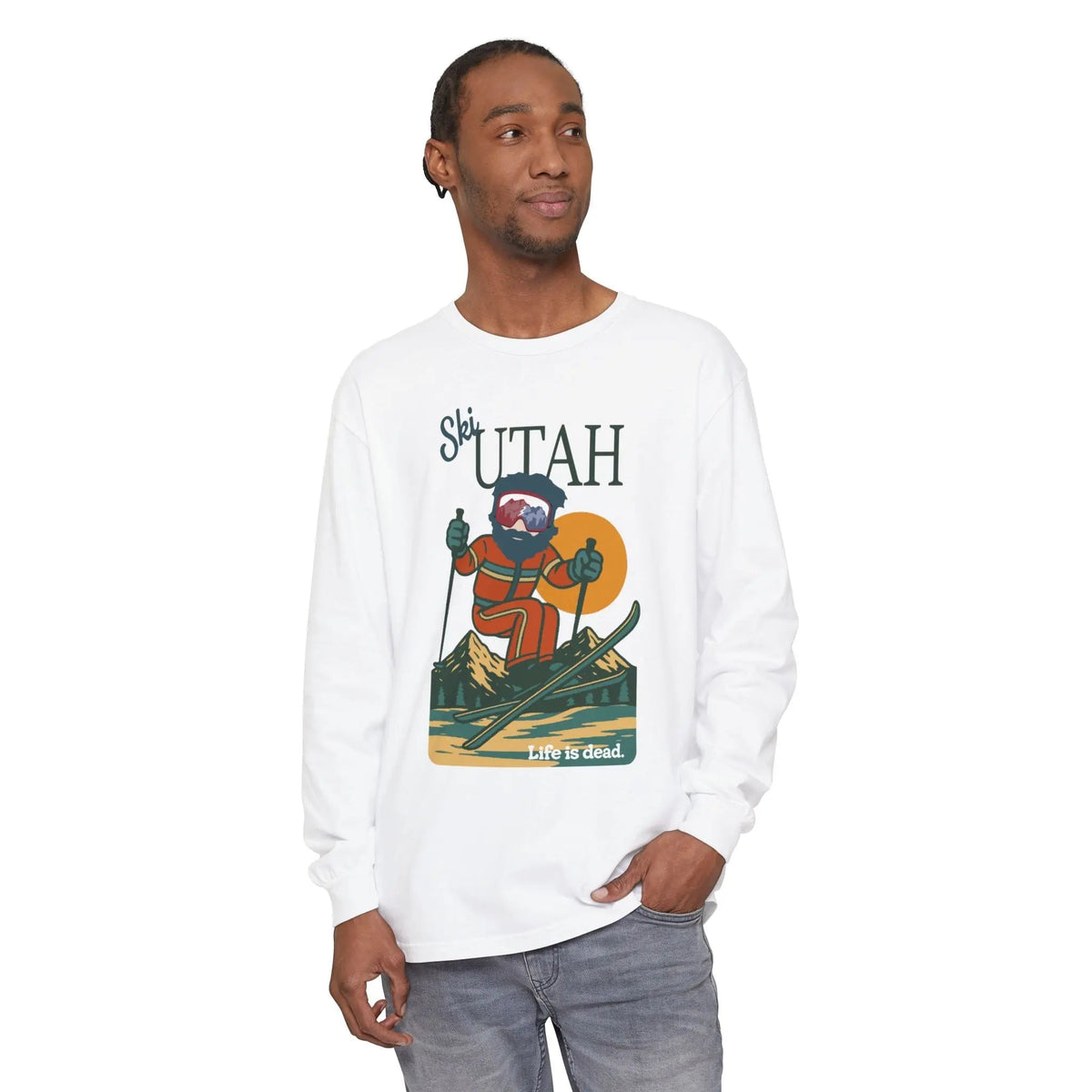 Ski Utah - เสื้อยืดแขนยาวคอลเลกชัน Life is Dead Mountain ย้อมสีผ้า