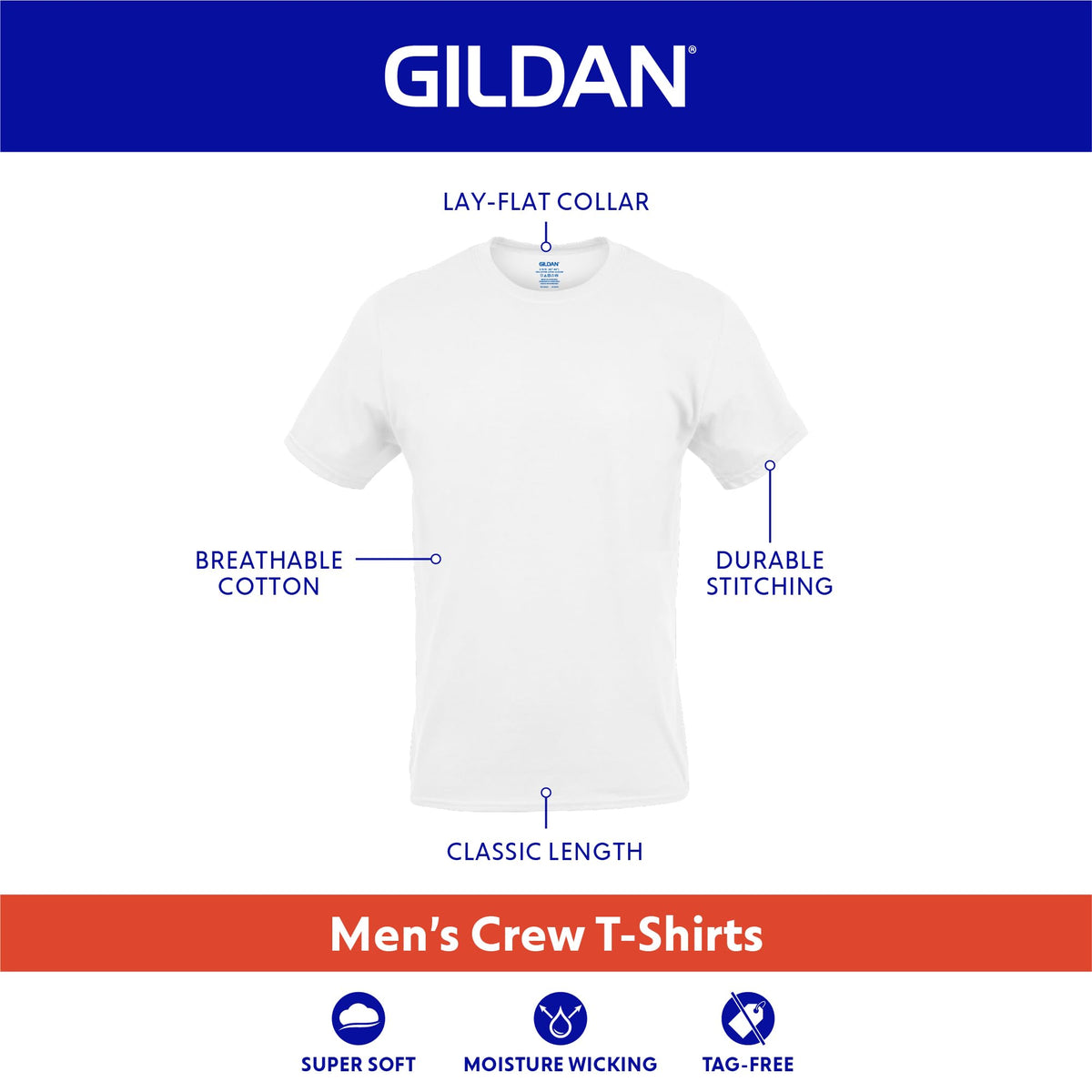 เสื้อยืดคอกลมผู้ชาย Gildan, แบบแพ็คหลายตัว, สไตล์ G1100