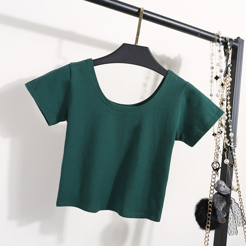 เสื้อยืดผู้หญิงแขนสั้นรัดรูปโชว์สะดือ