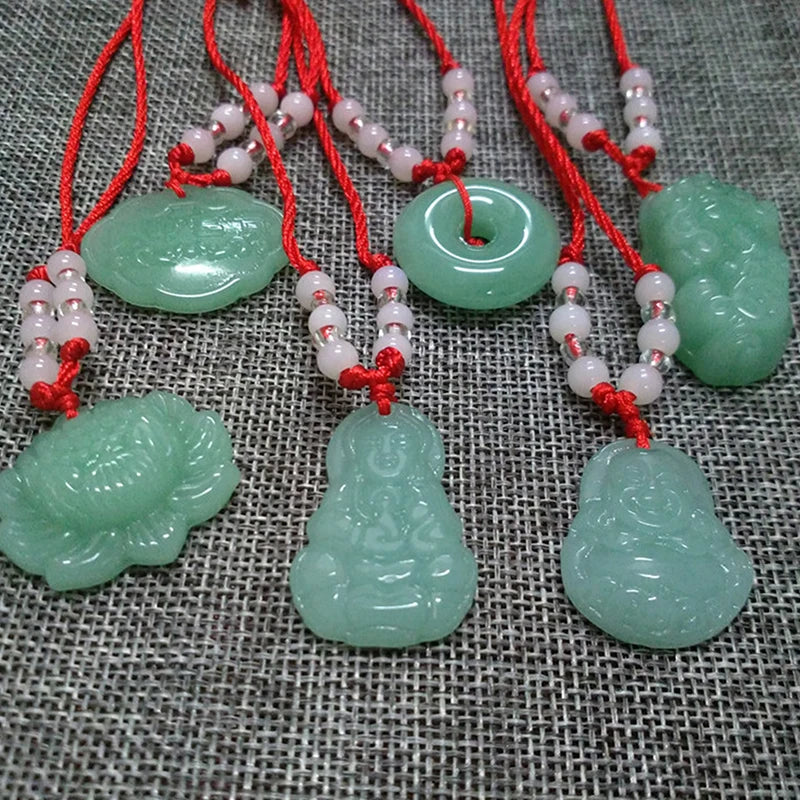 สร้อยคอถักแบบพุทธ จี้หยกพระพุทธเจ้าปางประทานพรดอกบัว กวนอิม จี้แม่กุญแจอายุยืน สร้อยคอเรียกโชค