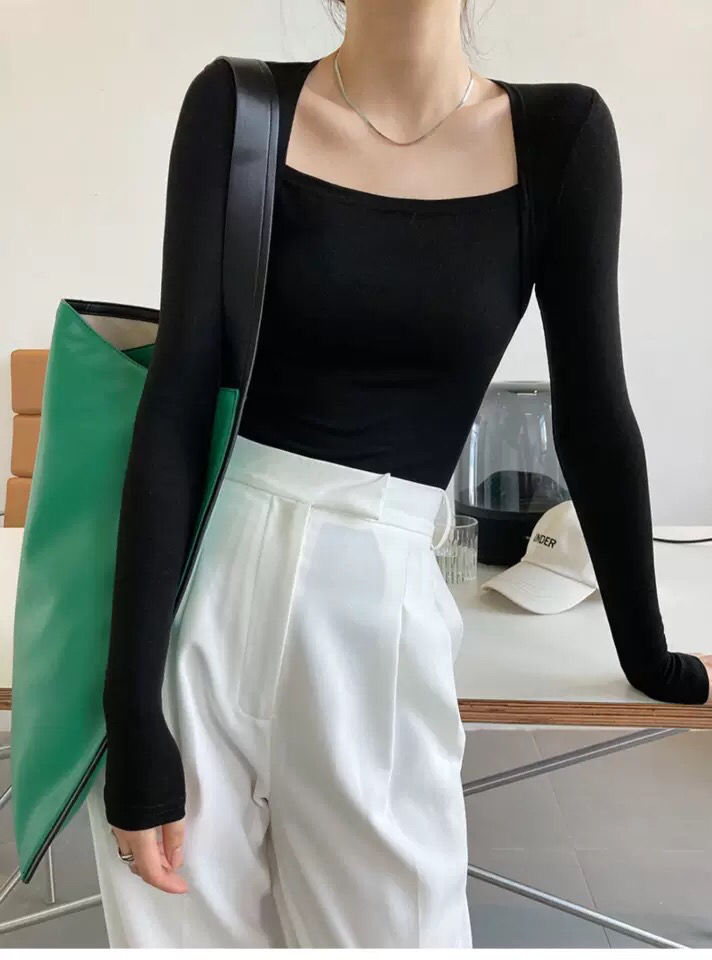เสื้อแขนยาวผู้หญิง สีลูกกวาด เสื้อยืดรัดรูปแบบเซ็ตสองชิ้นหลอก สำหรับผู้หญิง