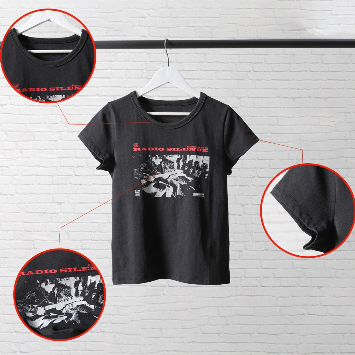 เสื้อยืดลายกราฟิกคลาสสิกร็อกสำหรับผู้หญิง เสื้อยืดคอตตอนแขนสั้นคอกลมฤดูร้อน