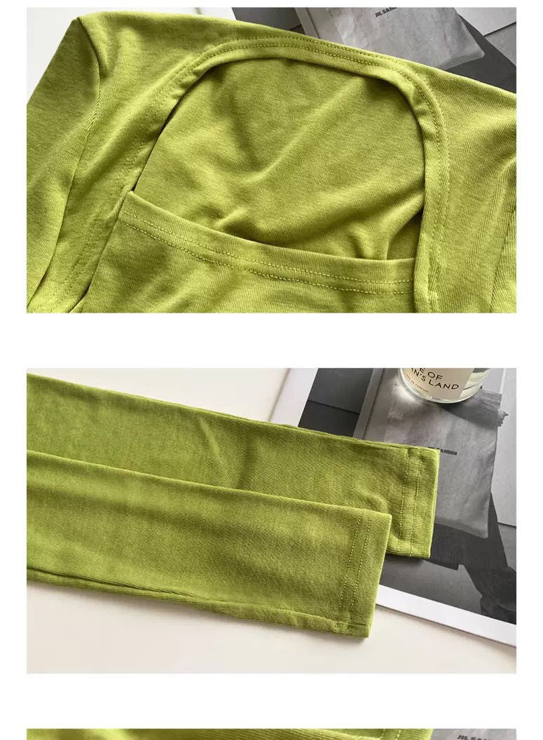 เสื้อแขนยาวผู้หญิง สีลูกกวาด เสื้อยืดรัดรูปแบบเซ็ตสองชิ้นหลอก สำหรับผู้หญิง