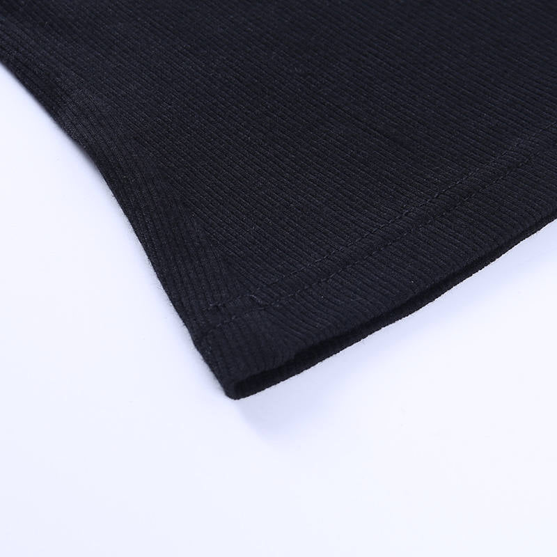 เสื้อยืดคอกลมแขนยาวเข้ารูปซีทรูเซ็กซี่สไตล์ลำลอง สีดำล้วน