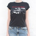 เสื้อยืดลายกราฟิกคลาสสิกร็อกสำหรับผู้หญิง เสื้อยืดคอตตอนแขนสั้นคอกลมฤดูร้อน