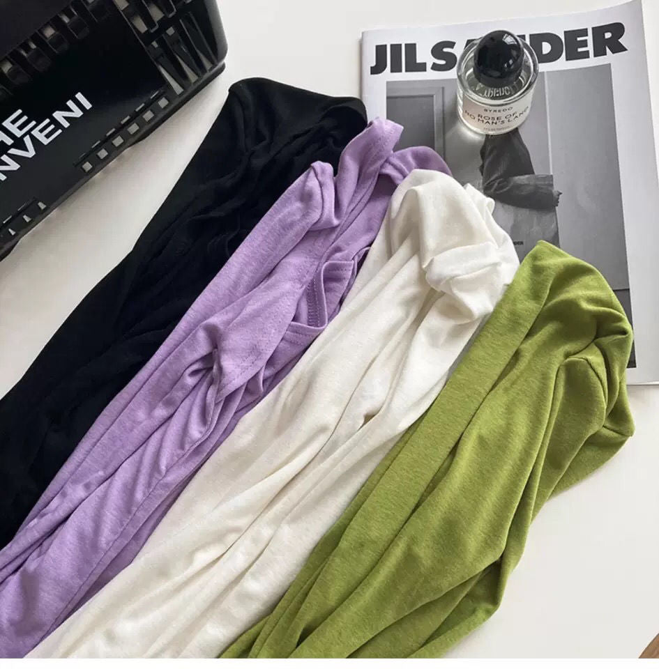 เสื้อแขนยาวผู้หญิง สีลูกกวาด เสื้อยืดรัดรูปแบบเซ็ตสองชิ้นหลอก สำหรับผู้หญิง