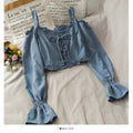เสื้อเกาะอกแต่งระบายสไตล์ฝรั่งเศส เสื้อเชิ้ตแขนยาวผู้หญิงสุดหรู Y2K