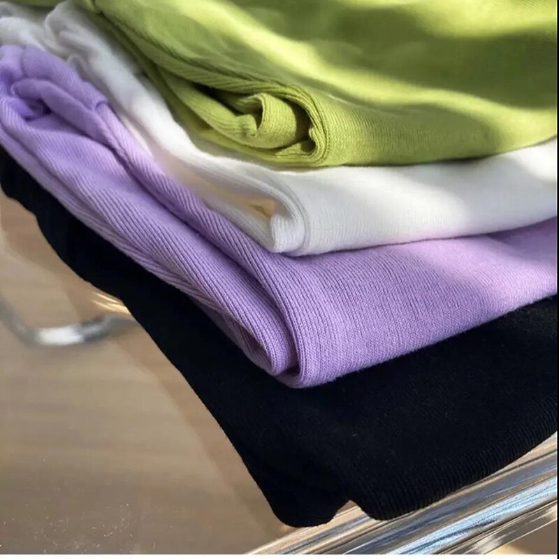 เสื้อแขนยาวผู้หญิง สีลูกกวาด เสื้อยืดรัดรูปแบบเซ็ตสองชิ้นหลอก สำหรับผู้หญิง