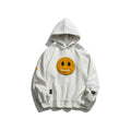 เสื้อฮู้ดเสื้อสเวตเตอร์ผ้าฟลีซสตรีทแวร์แต่งลายหน้ายิ้มแบบแพตช์เวิร์กพร้อมกระเป๋าซิป