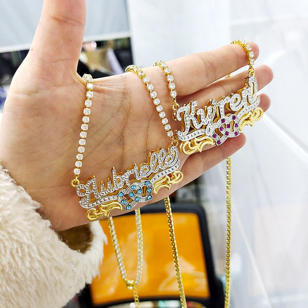 Custom mexican gold name necklace 3d nameplate necklace Birthstone