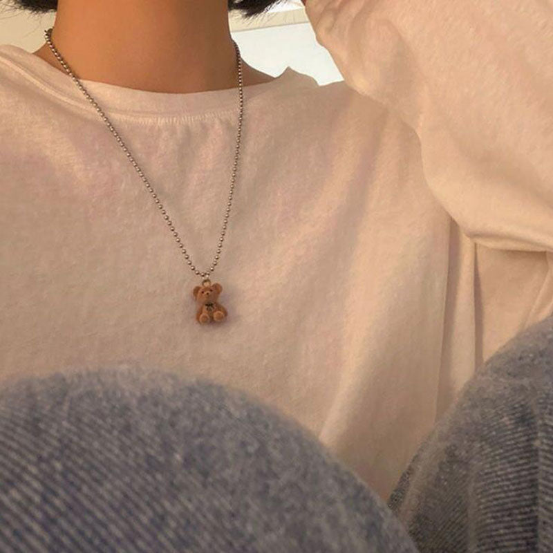 สร้อยคอจี้ตุ๊กตาหมีนุ่มนิ่มน่ารัก เครื่องประดับสร้อยคอ