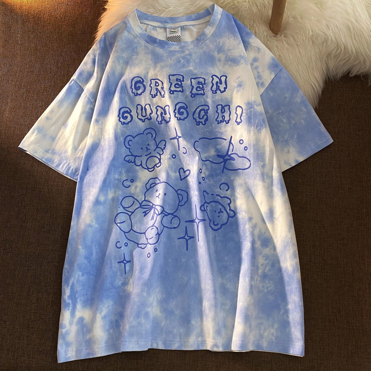 เสื้อยืดผู้หญิงแขนสั้นสำหรับฤดูร้อน สไตล์ฮาราจูกุ สตรีทแวร์ เสื้อยืดโอเวอร์ไซส์ลายมัดย้อม
