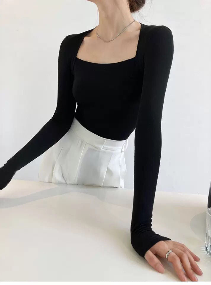 เสื้อแขนยาวผู้หญิง สีลูกกวาด เสื้อยืดรัดรูปแบบเซ็ตสองชิ้นหลอก สำหรับผู้หญิง
