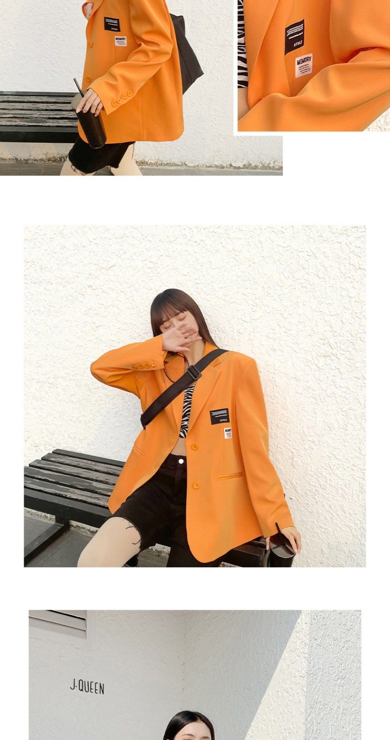เสื้อเบลเซอร์โอเวอร์ไซส์ผู้หญิง เสื้อโค้ทสูททรงหลวมไหล่กว้างสำหรับฤดูใบไม้ร่วง เบลเซอร์ลำลองมีป้ายสำหรับผู้หญิง
