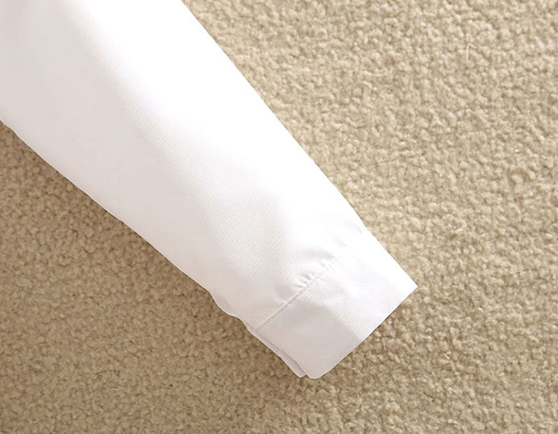 เสื้อเชิ้ตสตรีปักลายดอกไม้ สีขาว ทรงเข้ารูป แขนยาว ไซส์ใหญ่