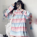 เสื้อยืดแขนยาวผู้หญิง เสื้อท่อนบนลายปักและลายทางสำหรับฤดูใบไม้ผลิและฤดูใบไม้ร่วง เสื้อยืดผู้หญิงแขนยาว