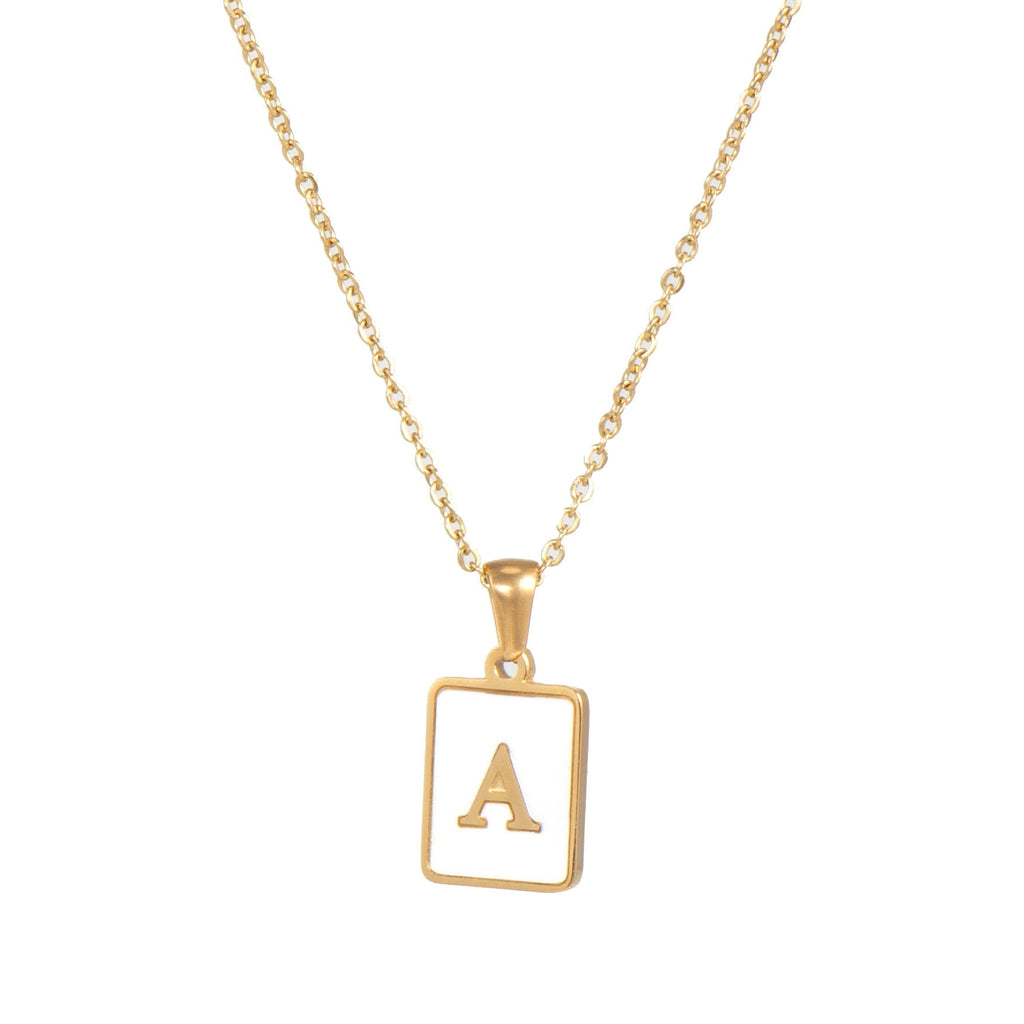 สร้อยคอโซ่ทอง 18K สำหรับผู้ชาย จี้สี่เหลี่ยมเปลือกหอยธรรมชาติ อักษรย่อ เครื่องประดับสเตนเลส