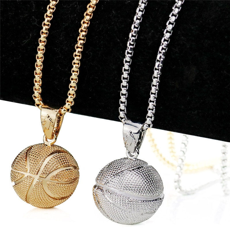 สร้อยคอโช้กเกอร์ลูกบาสเก็ตบอล จี้ทรงกลม สีทอง-เงิน เครื่องประดับสไตล์สปอร์ต ฮิปฮอป พังก์