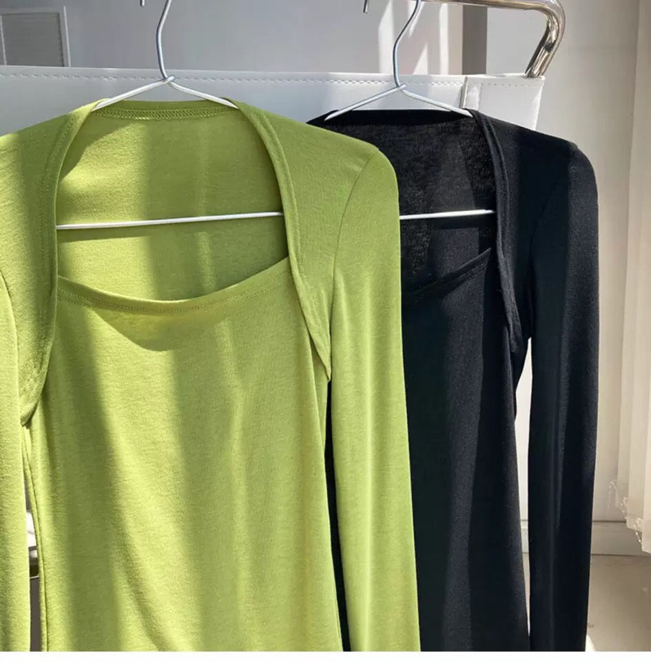 เสื้อแขนยาวผู้หญิง สีลูกกวาด เสื้อยืดรัดรูปแบบเซ็ตสองชิ้นหลอก สำหรับผู้หญิง