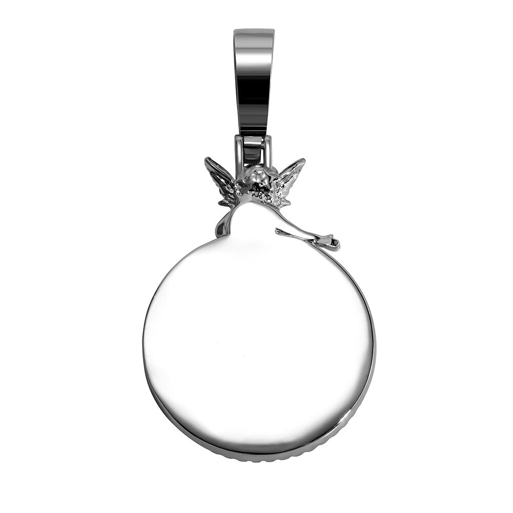 Personalized Custom Photo Pendan Round With Angel Accessories Jewelry
