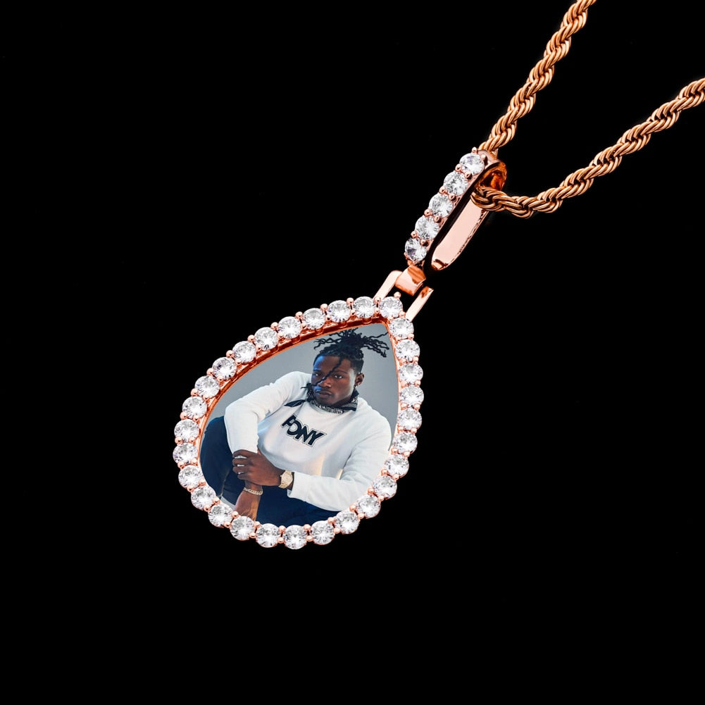 จี้รูปภาพสั่งทำพิเศษ  สร้อยคอจี้เหรียญทรงหยดน้ำ  เครื่องประดับฮิปฮอป