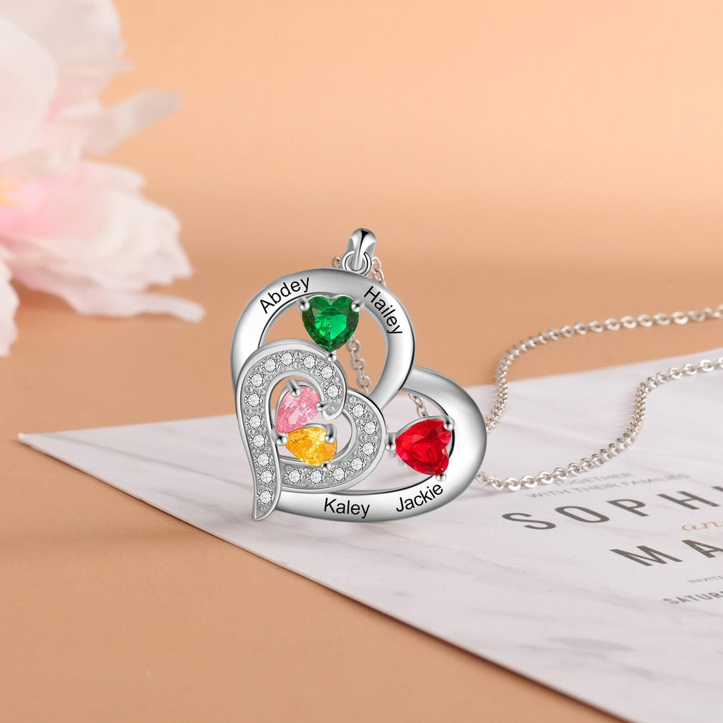 จี้รูปหัวใจสลักชื่อ 1-6 ตัวอัปเดตสร้อยคออัญมณีประจำเดือนเกิด DIY