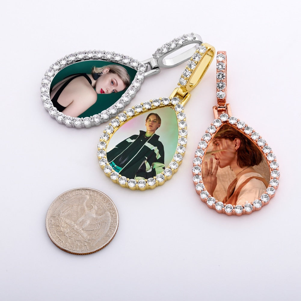 จี้รูปภาพสั่งทำพิเศษ  สร้อยคอจี้เหรียญทรงหยดน้ำ  เครื่องประดับฮิปฮอป