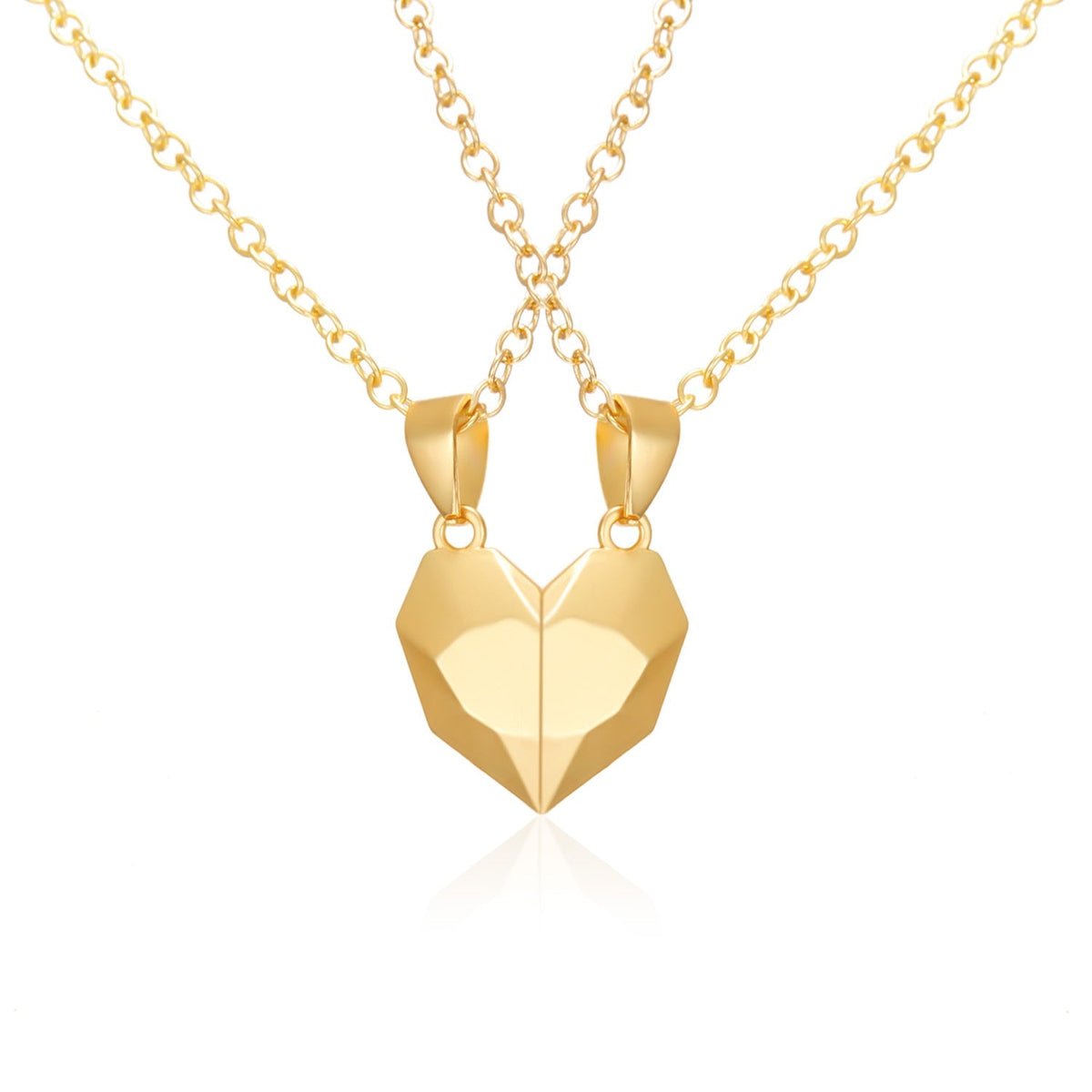 2Pcs Punk Heart Pendant Couple Necklace Lover Distance Faceted Magnetic Necklace
