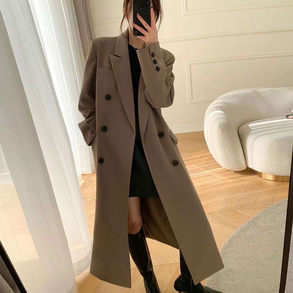 เสื้อโค้ทตัวยาวคอสูทกระดุมสองแถว