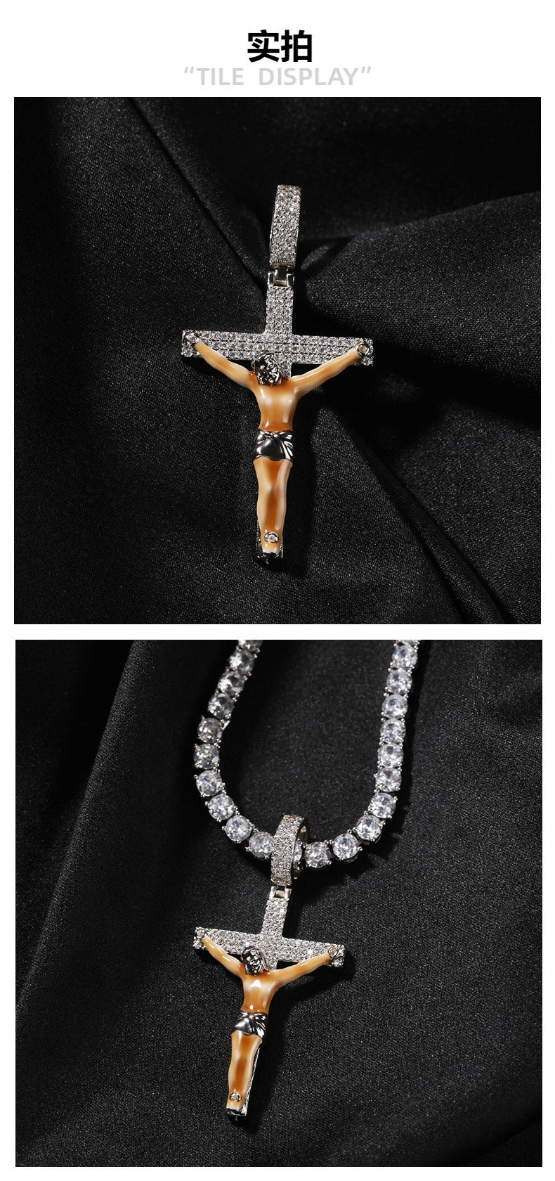 จี้กางเขนลงยาประดับเพชร
