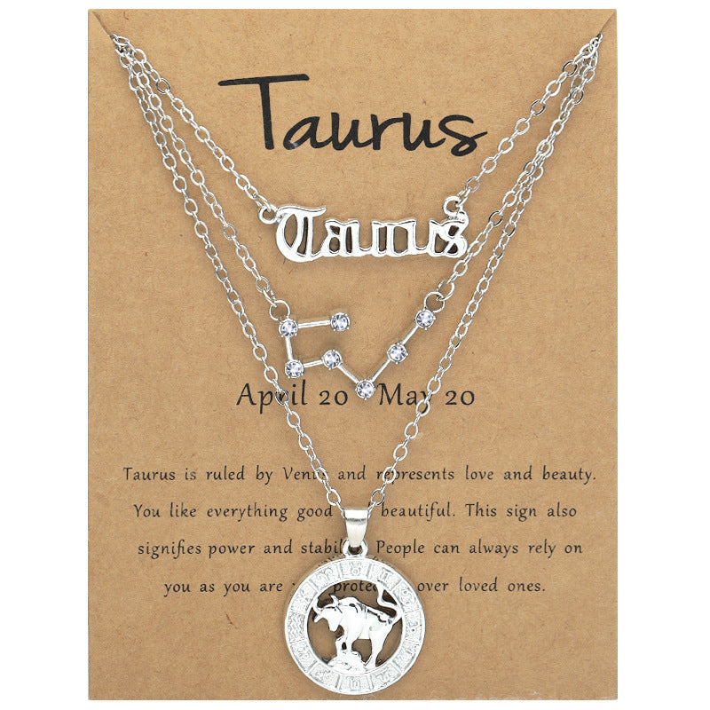 Zodiac Necklace Vintage English Star Image Pendant Three Piece Jewelry Set
