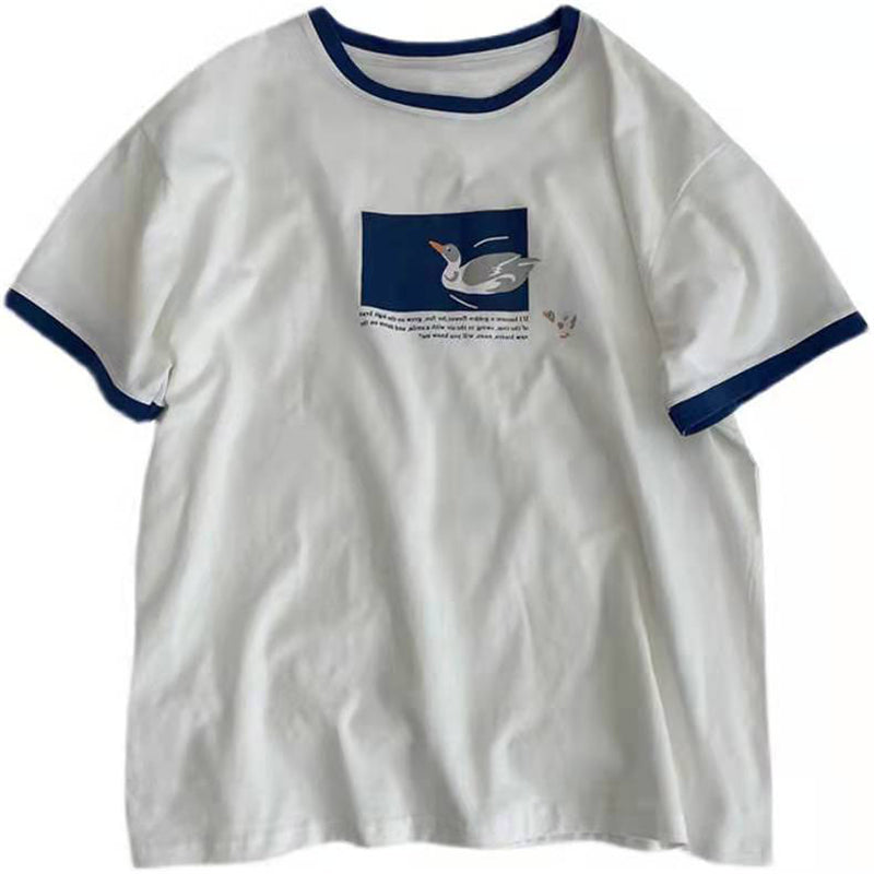 เสื้อยืดแขนสั้นทรงโอเวอร์ไซส์สำหรับผู้หญิง เสื้อครึ่งแขนแฟชั่นฮาราจุกุชิคทรงหลวมสำหรับฤดูร้อน
