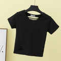 เสื้อยืดเอวสูงแขนสั้นขาดดีไซน์โชว์หลังเข้ารูปสำหรับฤดูร้อน