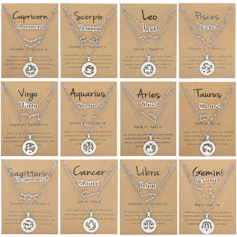 Zodiac Necklace Vintage English Star Image Pendant Three Piece Jewelry Set
