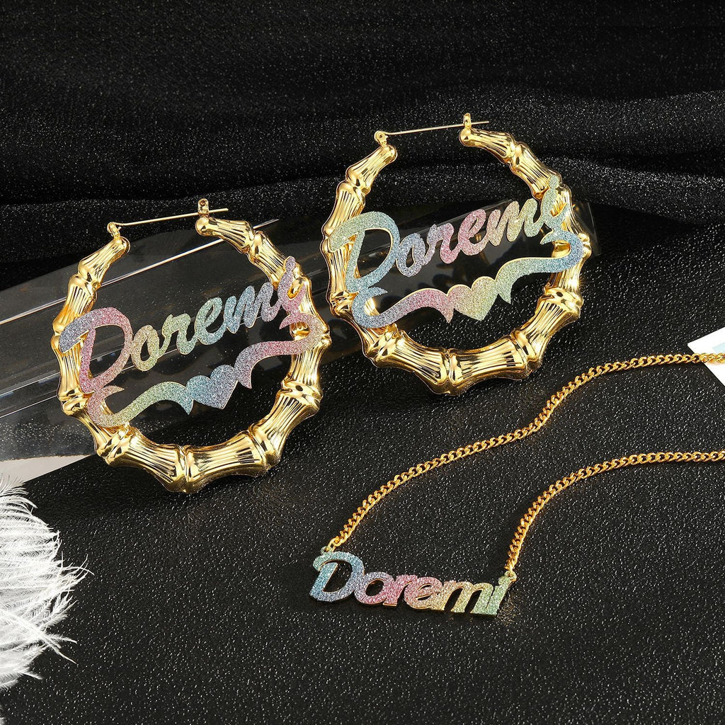 สร้อยคอชื่อหลากสี DIY สเตนเลสไทเทเนียม จี้กลิตเตอร์สีชมพู
