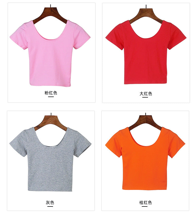 เสื้อยืดผู้หญิงแขนสั้นรัดรูปโชว์สะดือ